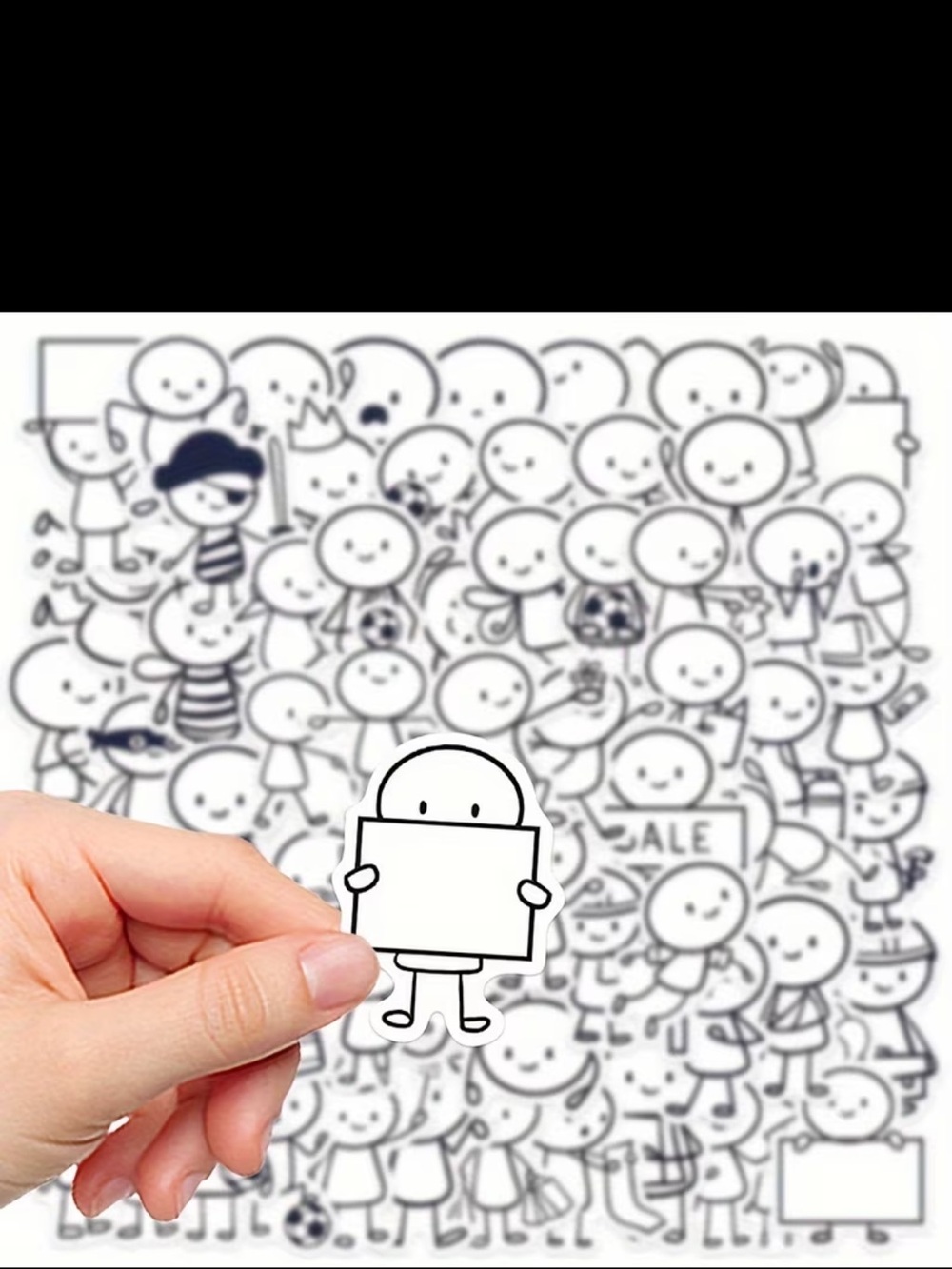 66pc Cute Stick Figure Stickers Black & White Cartoon Doodle Pack NEW - Picture 5 of 11
